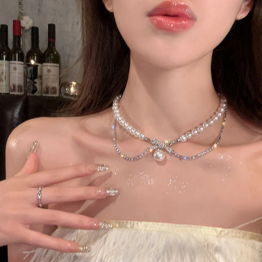 Colliers de clavicule avec nœud en perles pour femmes, Design de niche