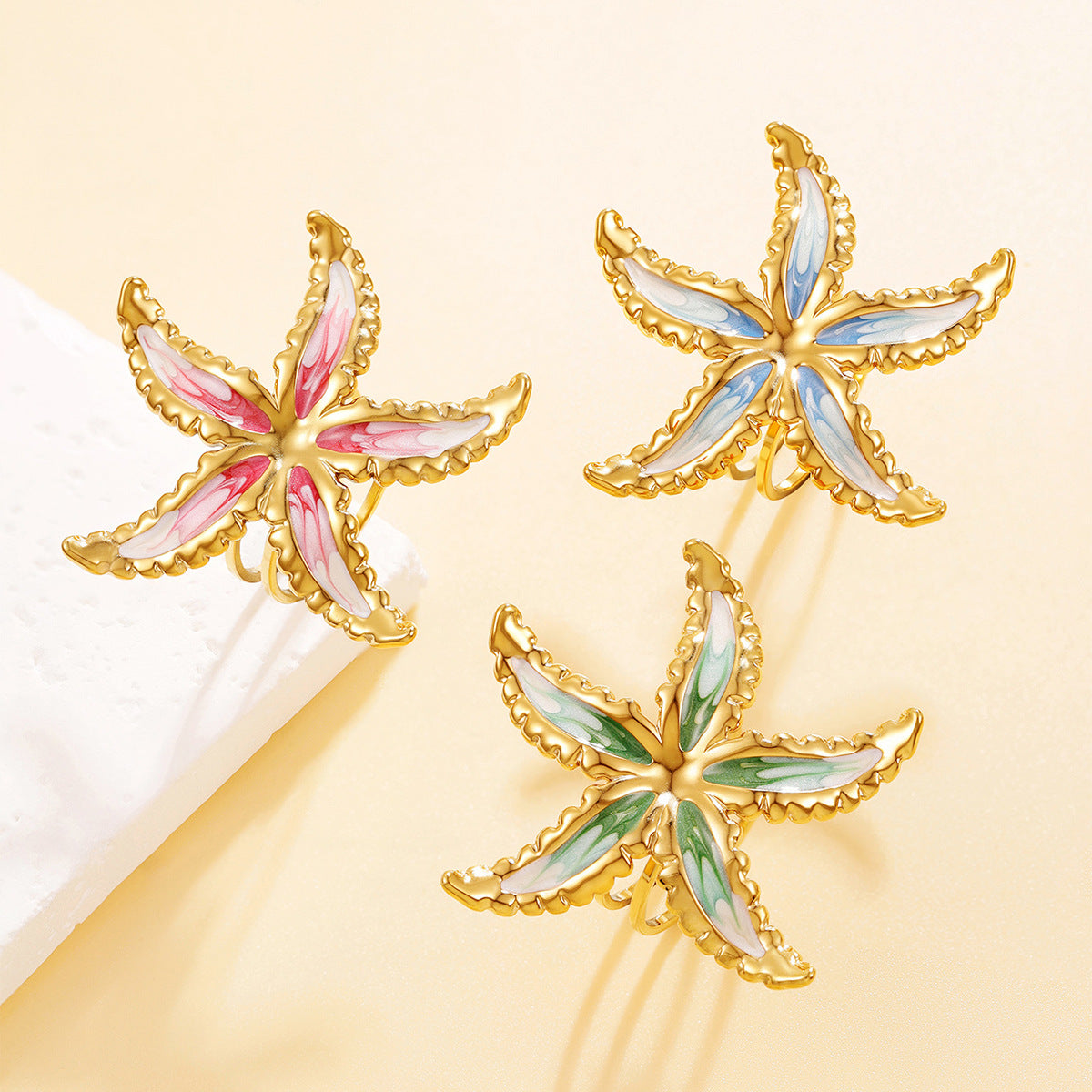 Vacation Style Marine Life Starfish Colorful Oil Brushed Star Open-end Ring