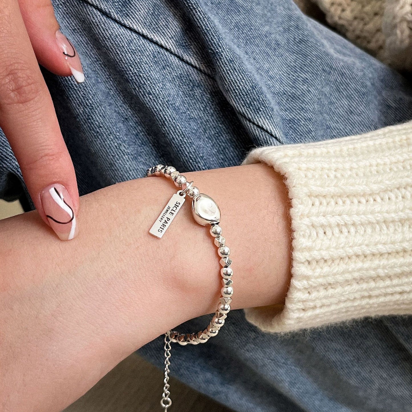 Bracelets de perles rondes de niche féminine en perles sterling