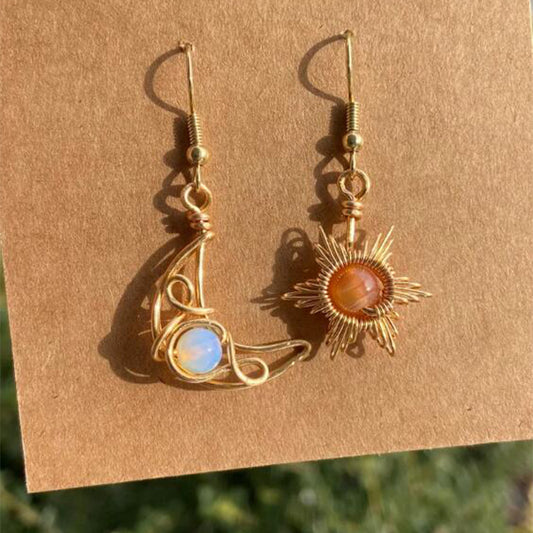 Elegant Fashion Sun Moon Crystal Stone Earrings
