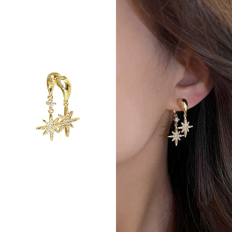 Women's Awn Star Gold-plated Light Luxury Minority High-grade Super Shiny Zircon Stud Earrings