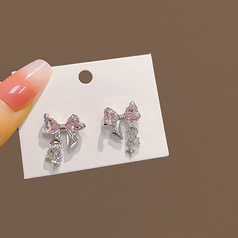 Super Flash Rhinestone Bow Summer Korean Sweet Earrings