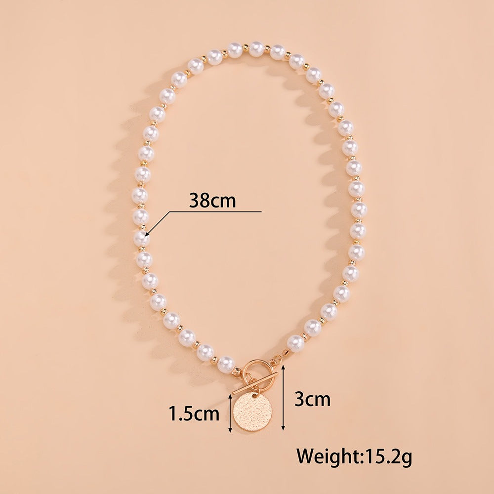 Personality Geometry Wafer Pendant Pearl Ladies Necklaces