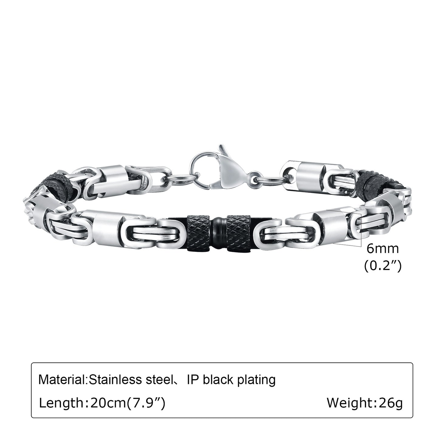 Men's Stainless Steel Byzantine Handmade Chain Room Electric Black Bracelets
