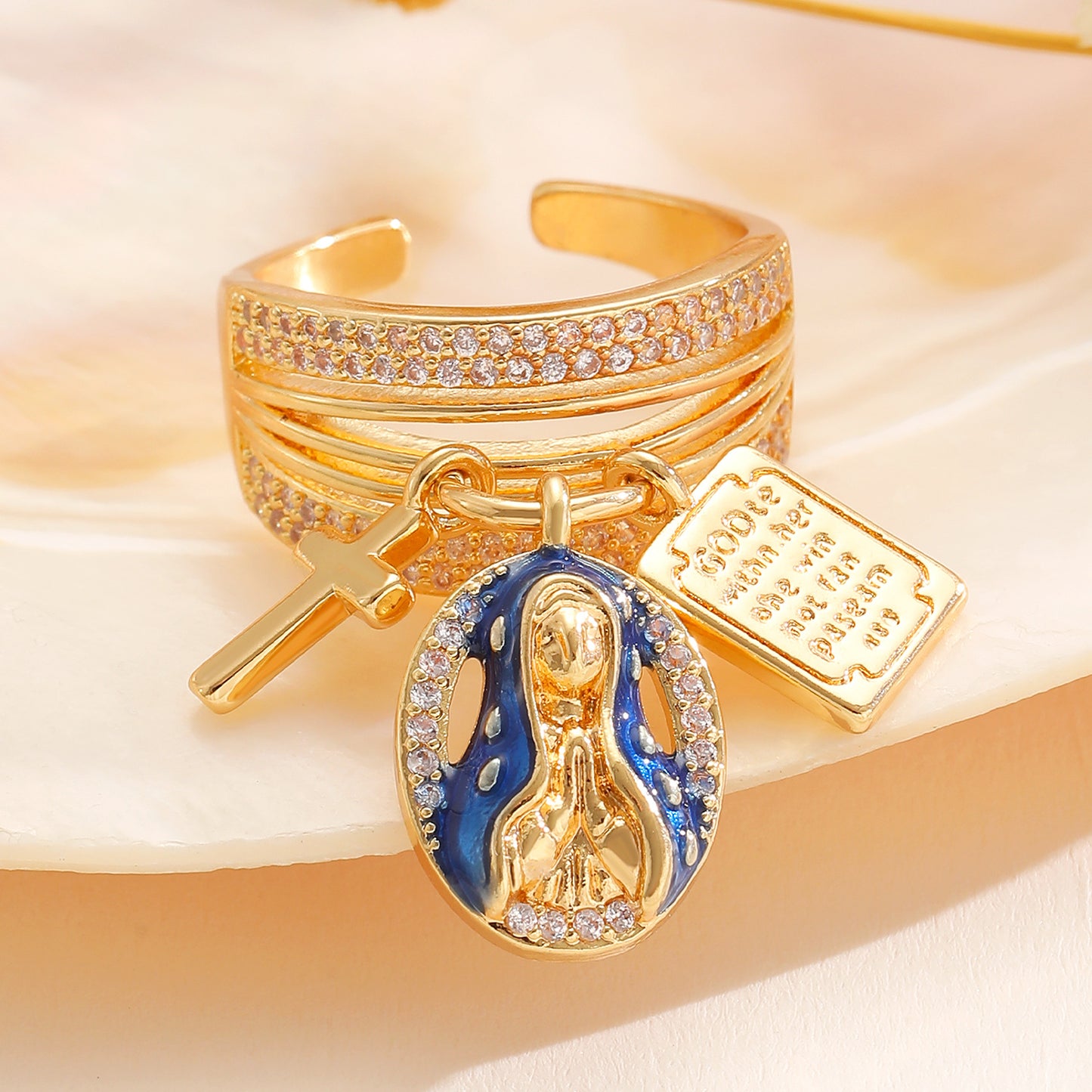 Inlaid Zircon Cross Portrait Square Lettering Tag Female Pendants