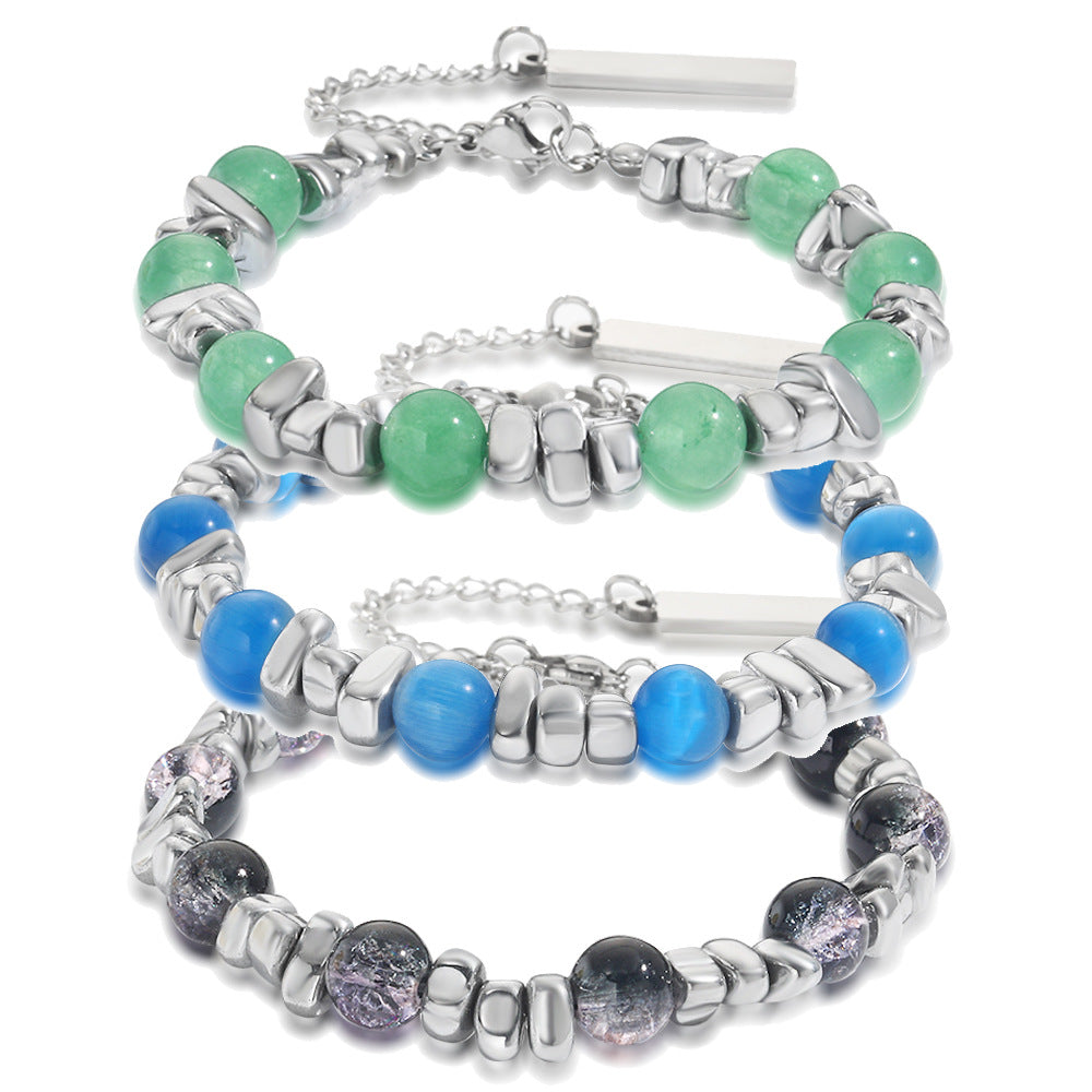 Men's Design Opal Stitching Tide Titanium Steel Bracelets