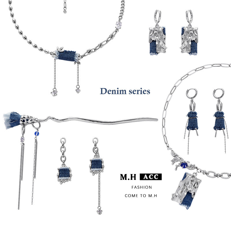 Women's Denim Series High-grade Design Temperamental Tassels Earrings