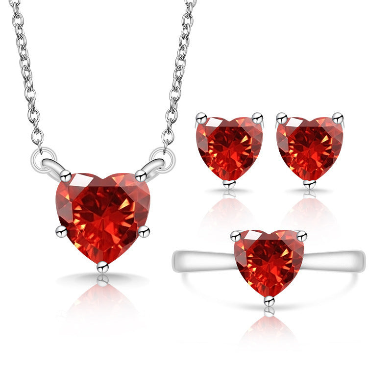 Fashion Trendy Heart-shaped Zircon Colored Gems Korean Style Love Crystal Jewelry Set