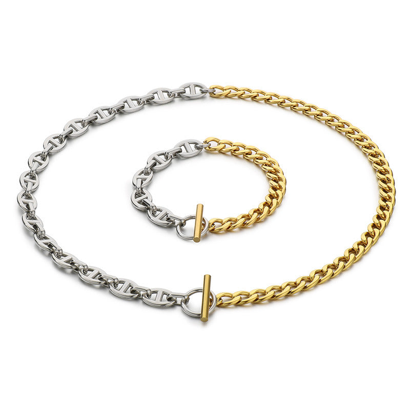 Men's Fashion Trendy Patchwork Double Color Chain Figaro Jewelry Set
