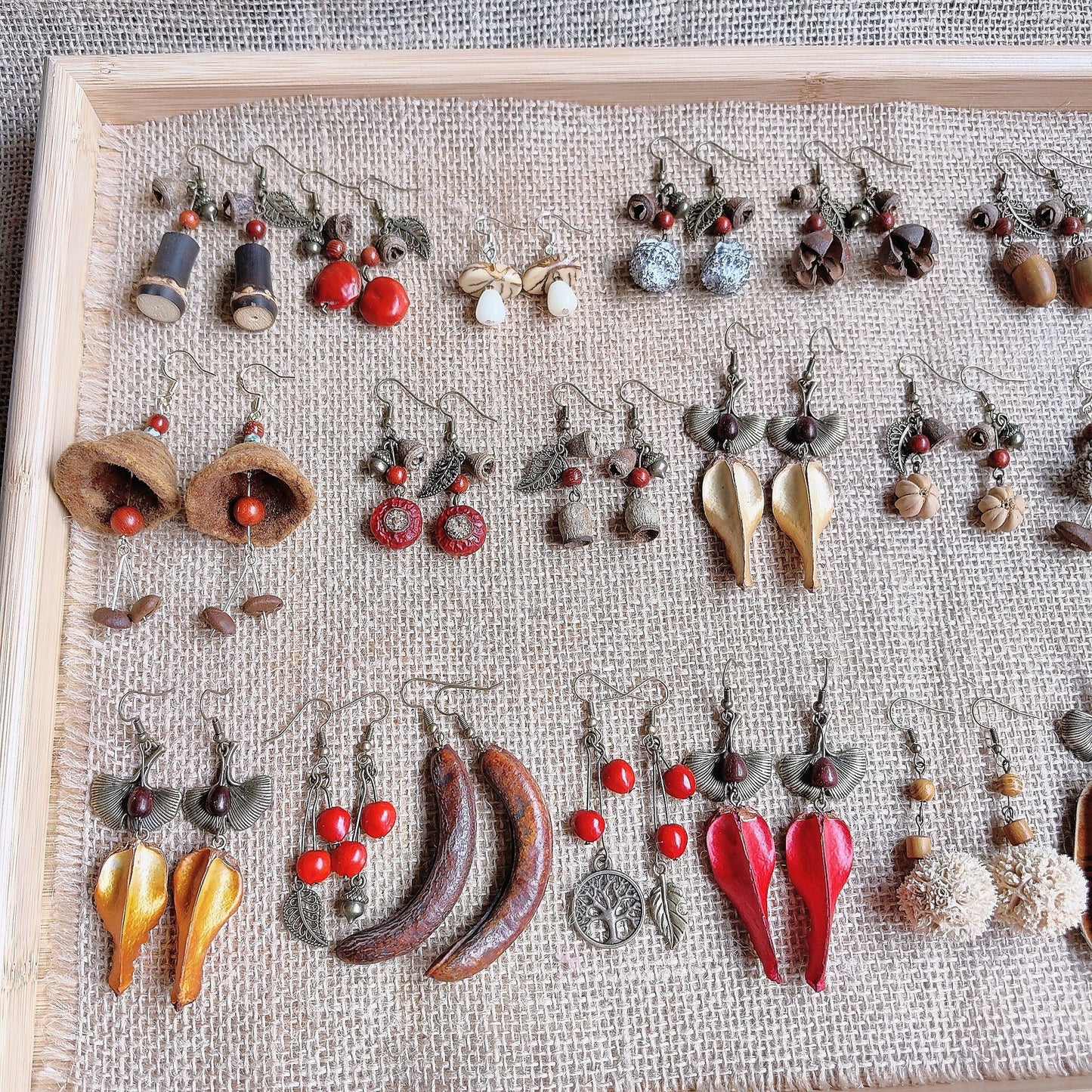 Wooden Chinese Style Art Retro Ear Clip Golden Bell Bodhi Earrings