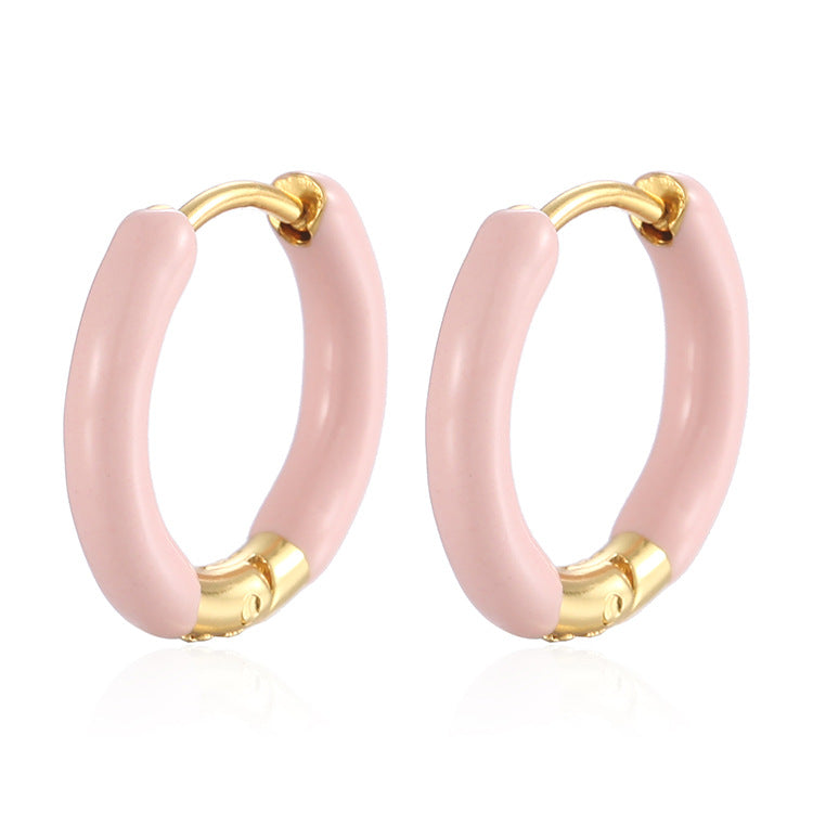 Oil Simple Circle Stainless Steel Retro Ear Buckle