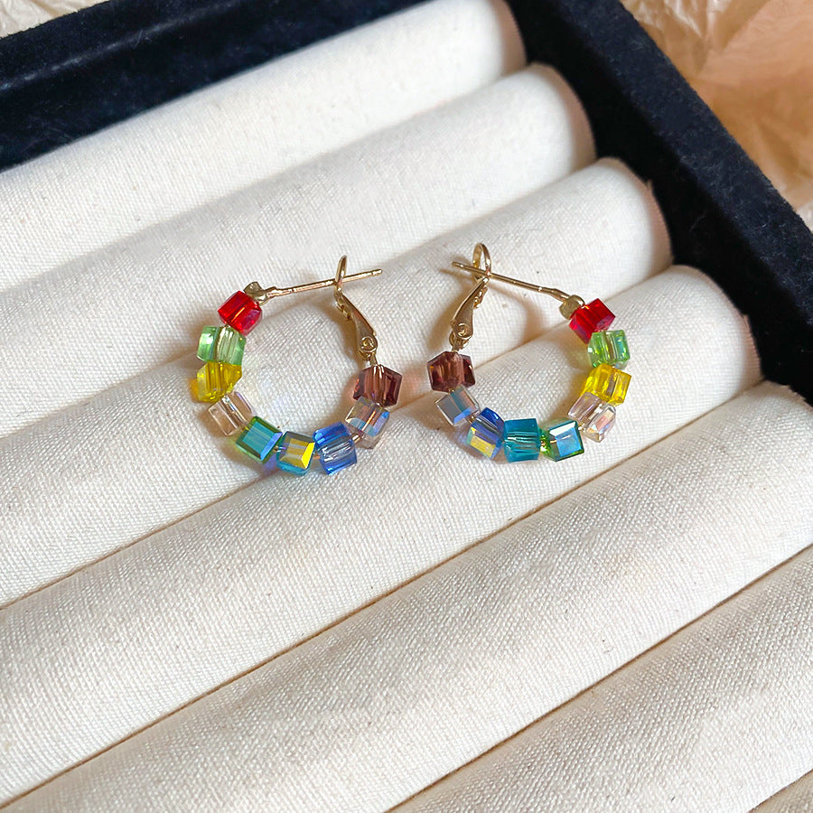 Sier Needle Acrylic Colorful Flower Sweet Earrings