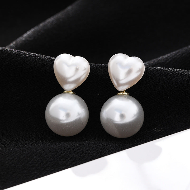 Boucles d'oreilles de luxe rétro françaises pour femmes, perles en forme de cœur, pêche légère