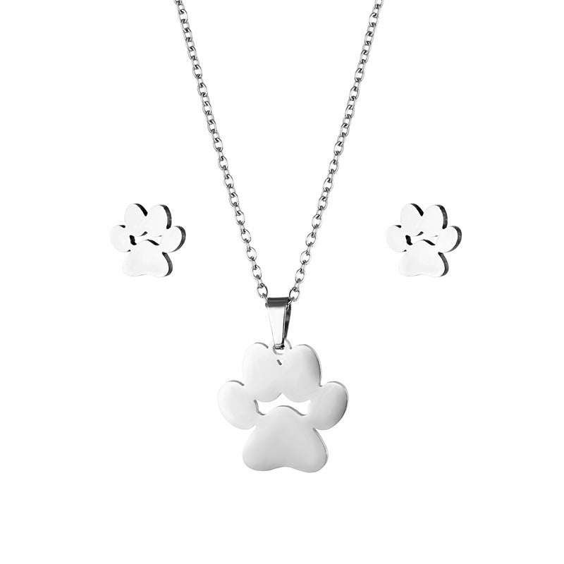 Cute Animal Cat's Paw Feet Ear Jewelry Set