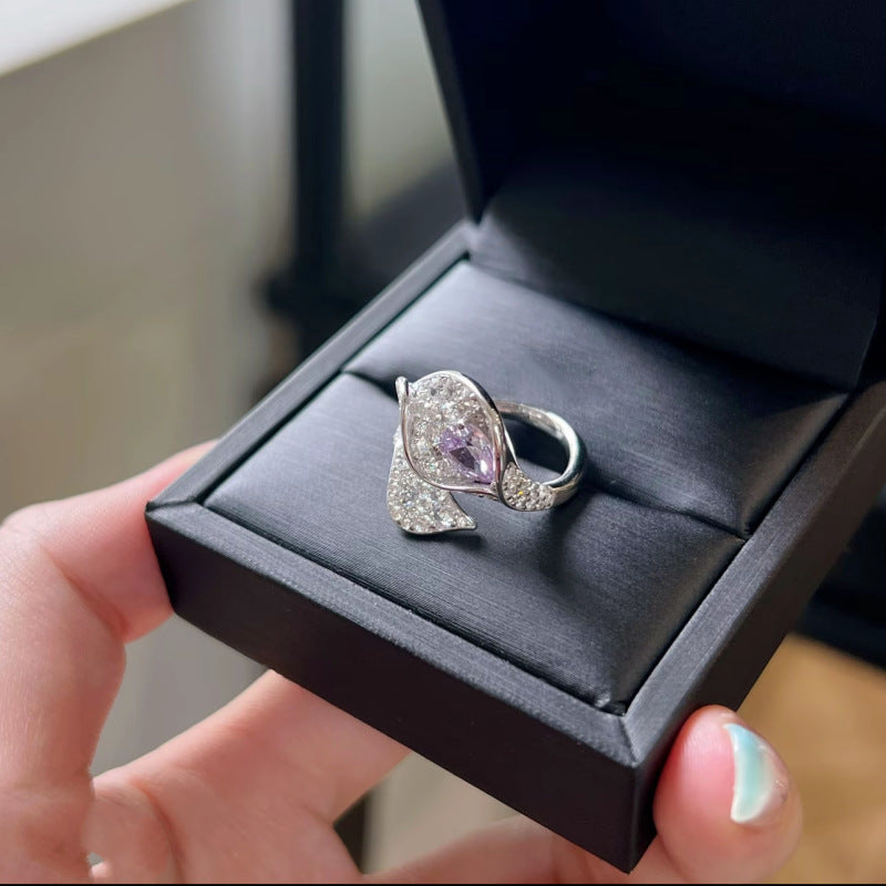 Common Calla Purple Zircon Versatile Opening Light Luxury Minority Ring