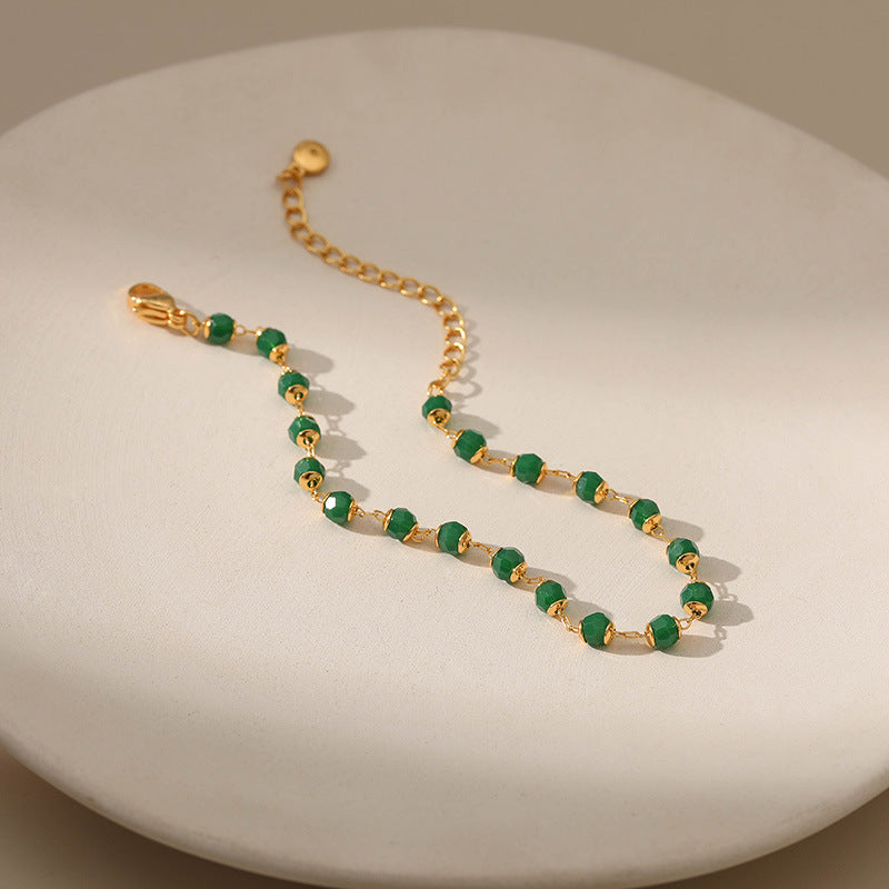 Real Gold Simple Green Gem Acrylic Material Bracelets