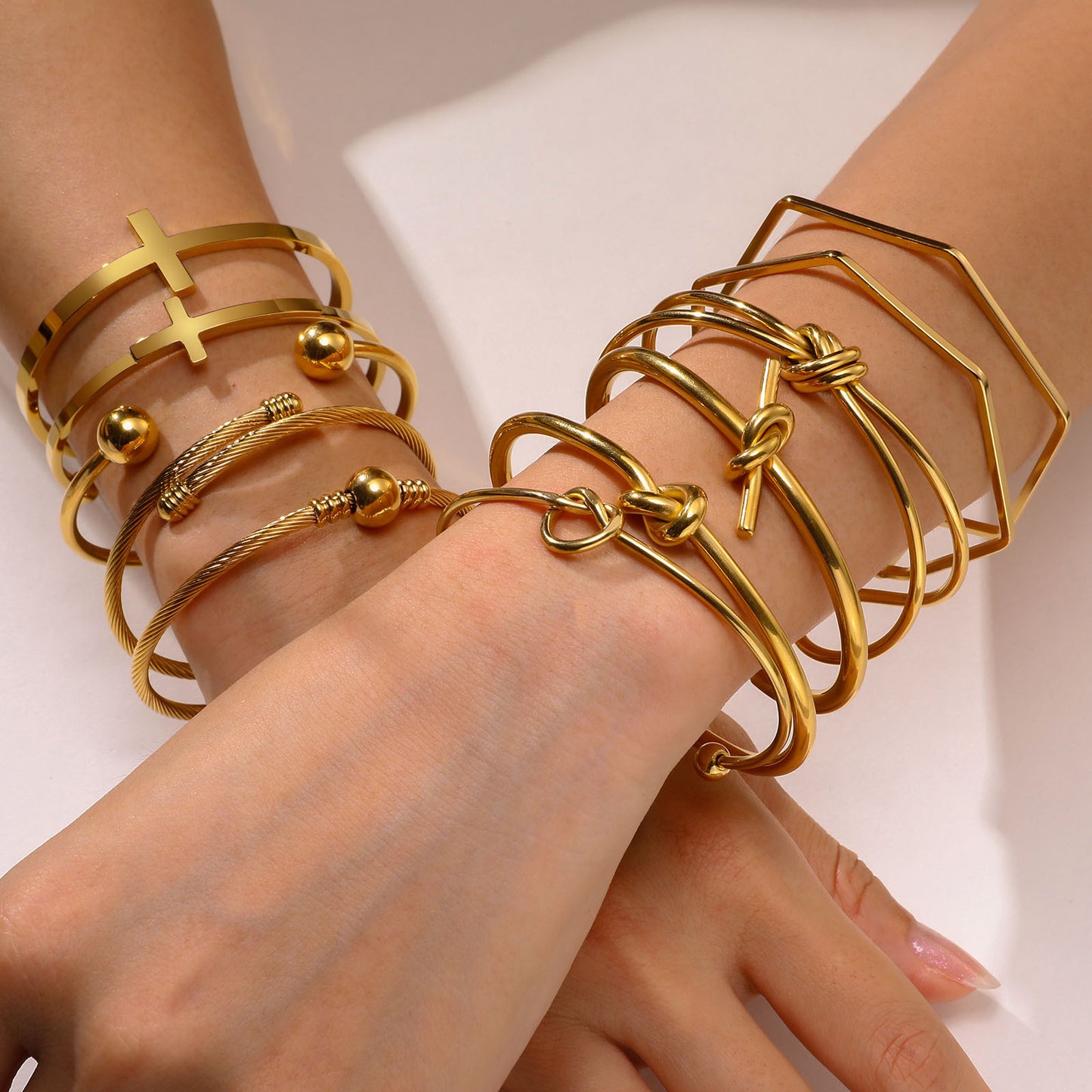 Women's Open-ended Fashion Simple Geometric Stainless Steel Gold Knotted Bracelets