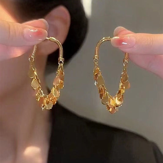 Metal Sequins Tassel Female Wheat Ear Clip Fashion High Earrings