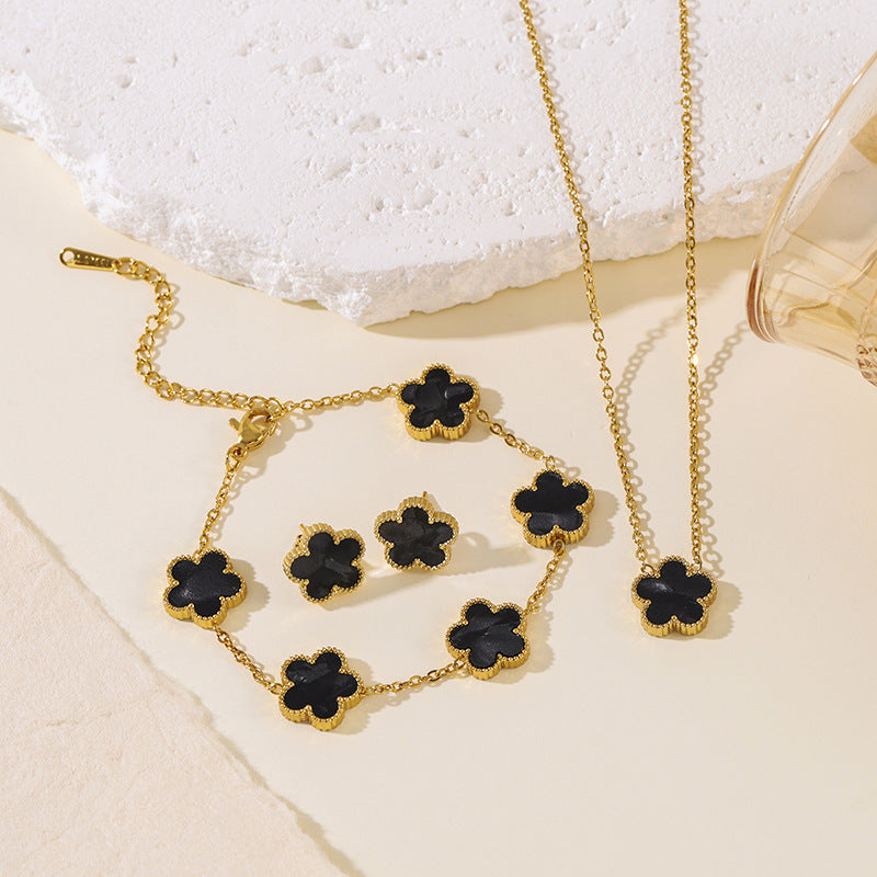 Clover Parthenocissus Grass Pork Belly Ear Light Luxury High-grade Jewelry Set