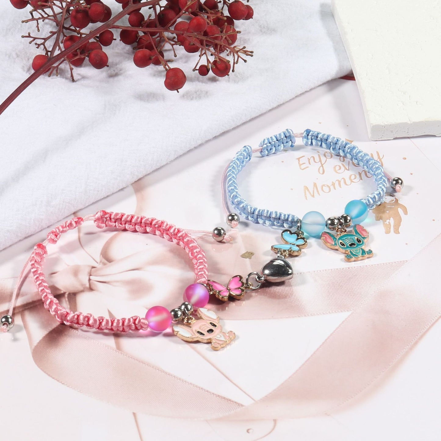 Blue Rope Woven Stitch Love Heart Bracelets