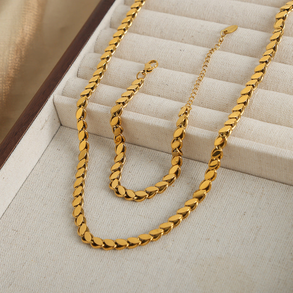 Xi Simple Stylish Personality Niche Oval Blade Stitching Jewelry Set