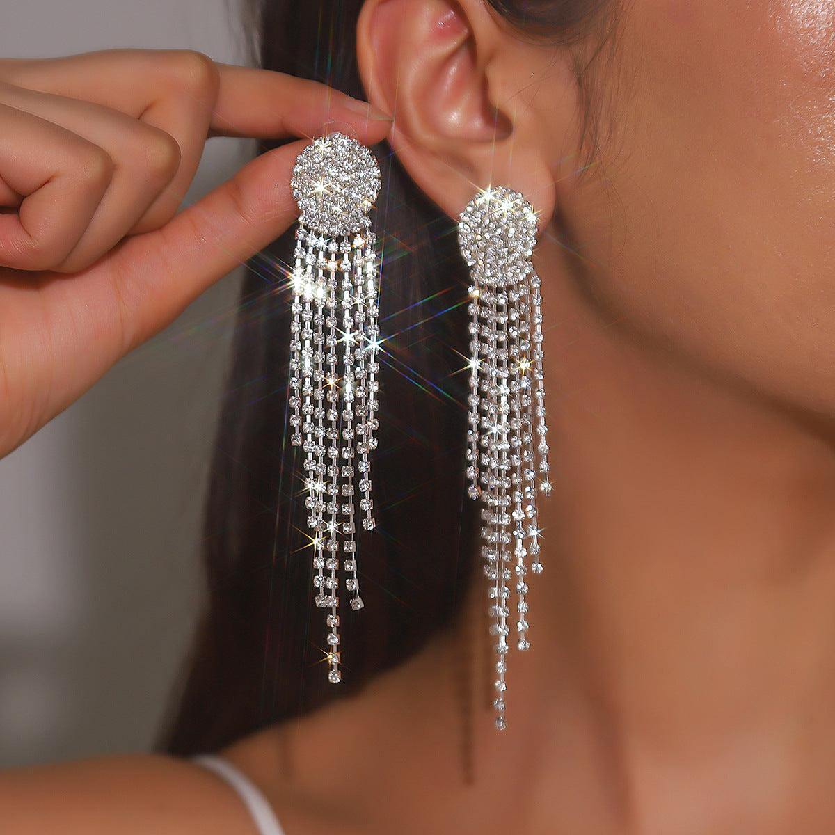 Style Beautiful Classical Rhinestone Tassel Nightclub Dress Earrings