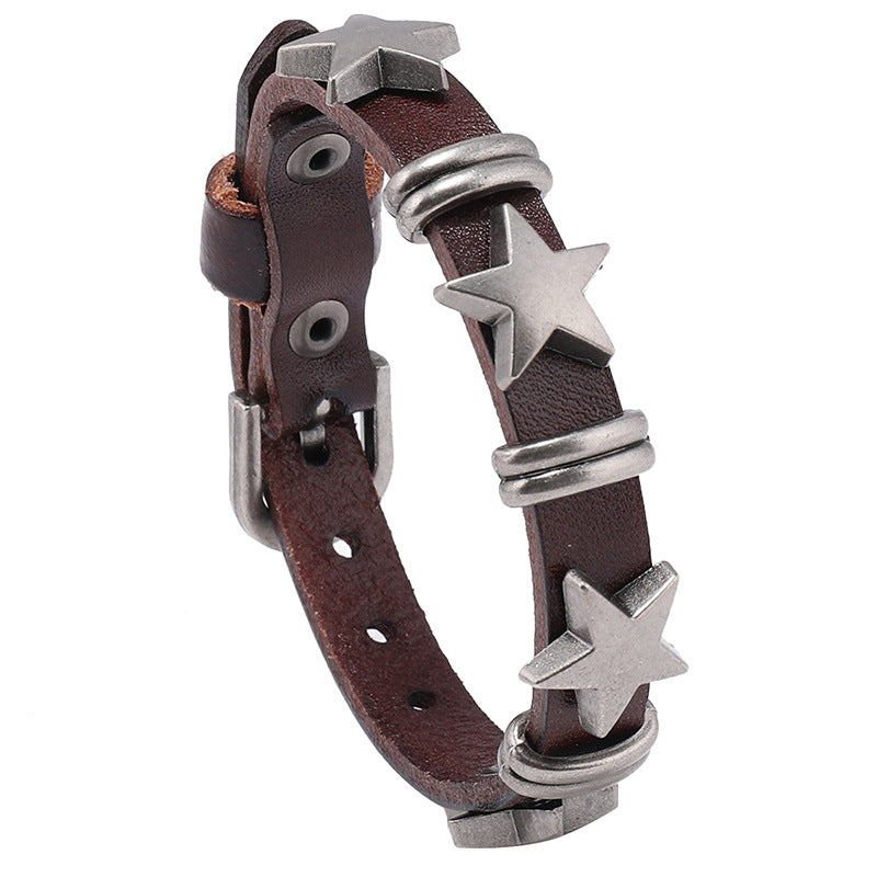 Men's Street Punk Five-pointed Star Retro Cattle Bracelets