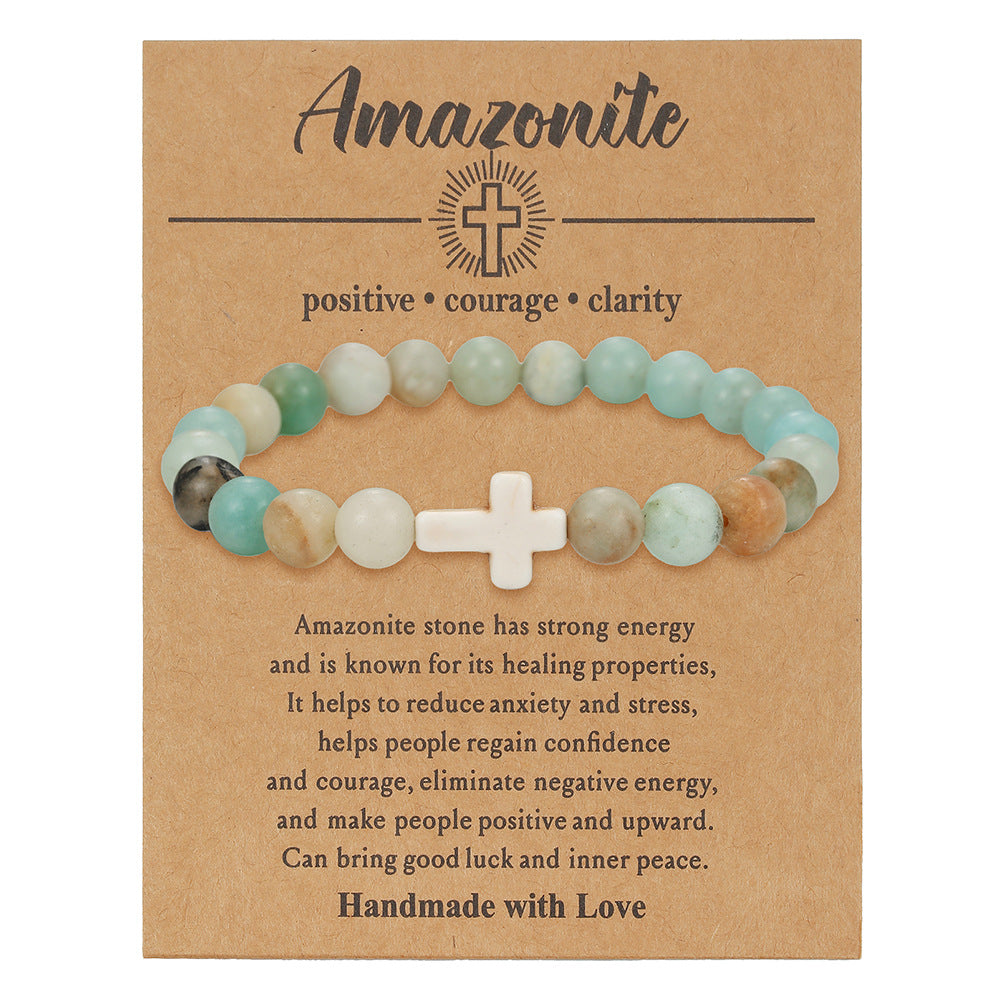 Cross Natural Stone Beaded Tigereye Volcanic Rock Adjustable Bracelet