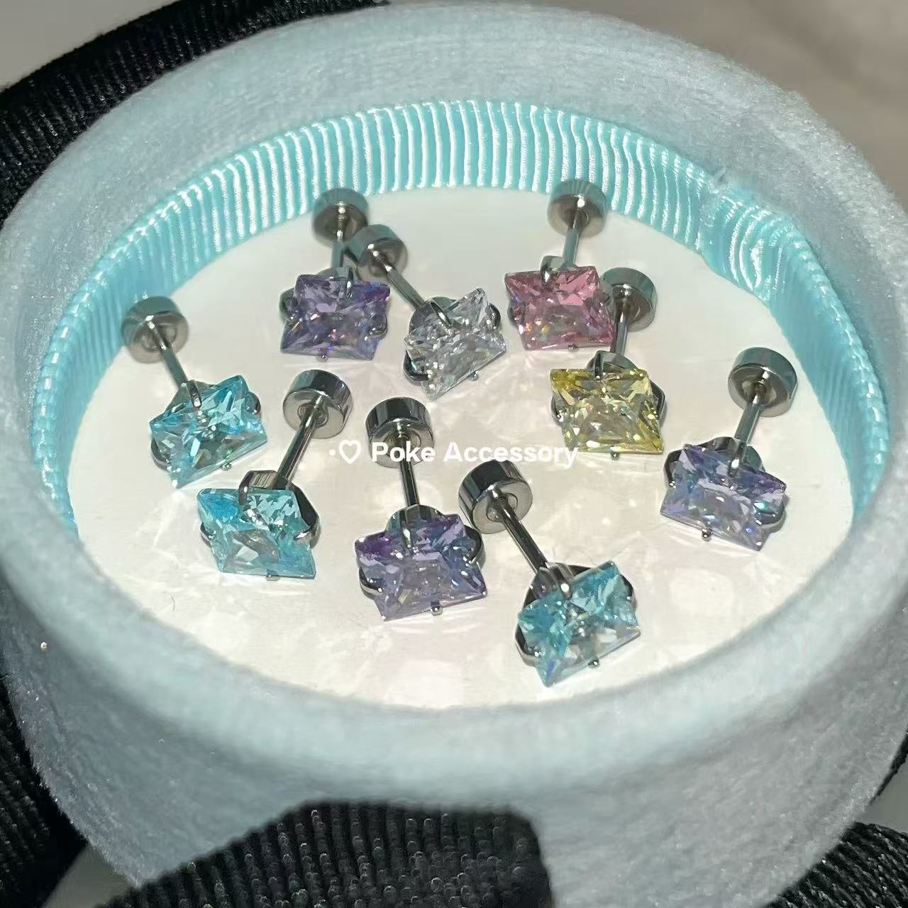 Color Small Rock Candy Sweet Square Rings