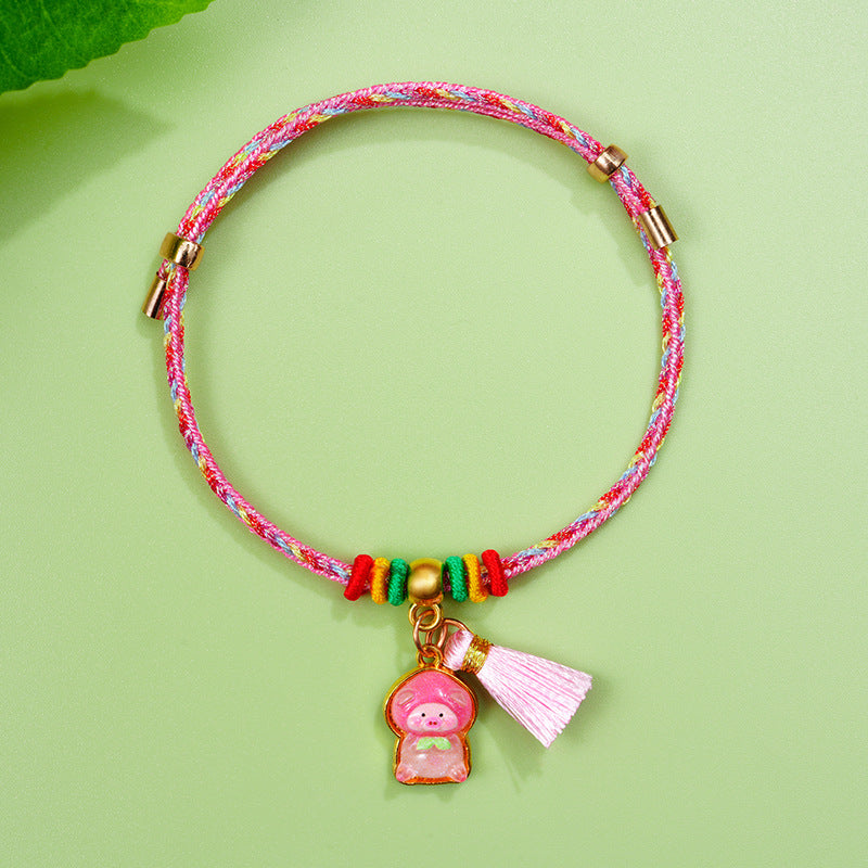 Boat Festival Colorful Rope Hand-woven Couple Cartoon Tassel Pink Carrying Bracelets