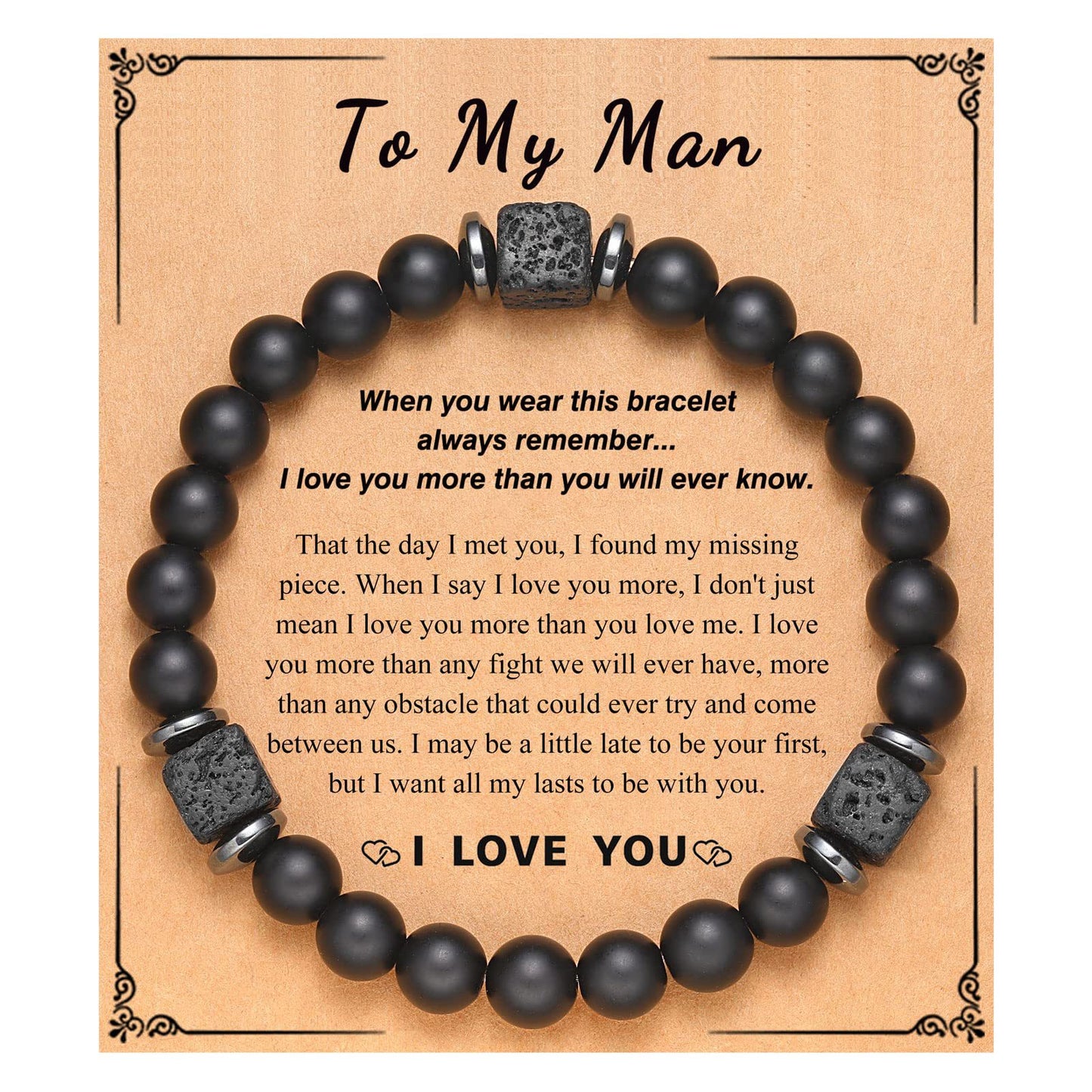 Frosted Square Volcanic Stone Father's Day Bracelets