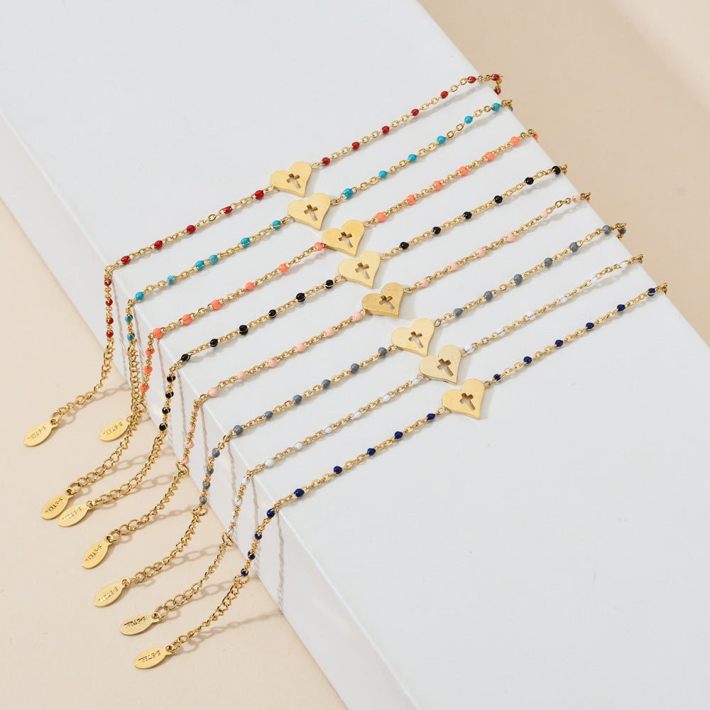 Stainless Steel Colorful Oil Female Creative Peach Heart Bracelets