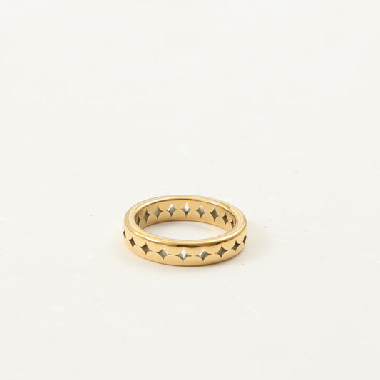 Diamond Hollow Titanium Steel Gold Plating Geometric Rings