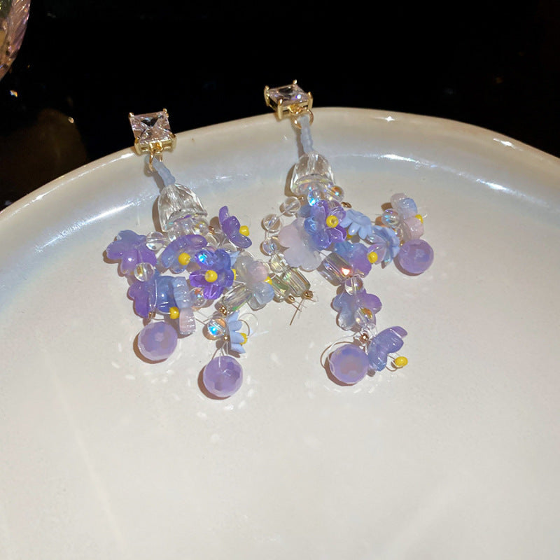 Sier Needle Acrylic Colorful Flower Sweet Earrings