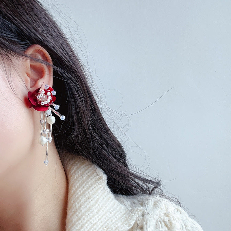 Soft Light Beaded Sequin Tassel Flower Ear Elegant And Earrings