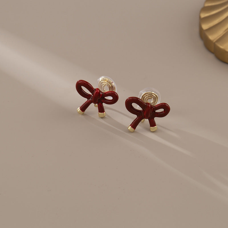 Bow Retro Graceful Petite Wine Red Fashionable Simple Mosquito Ear Clip