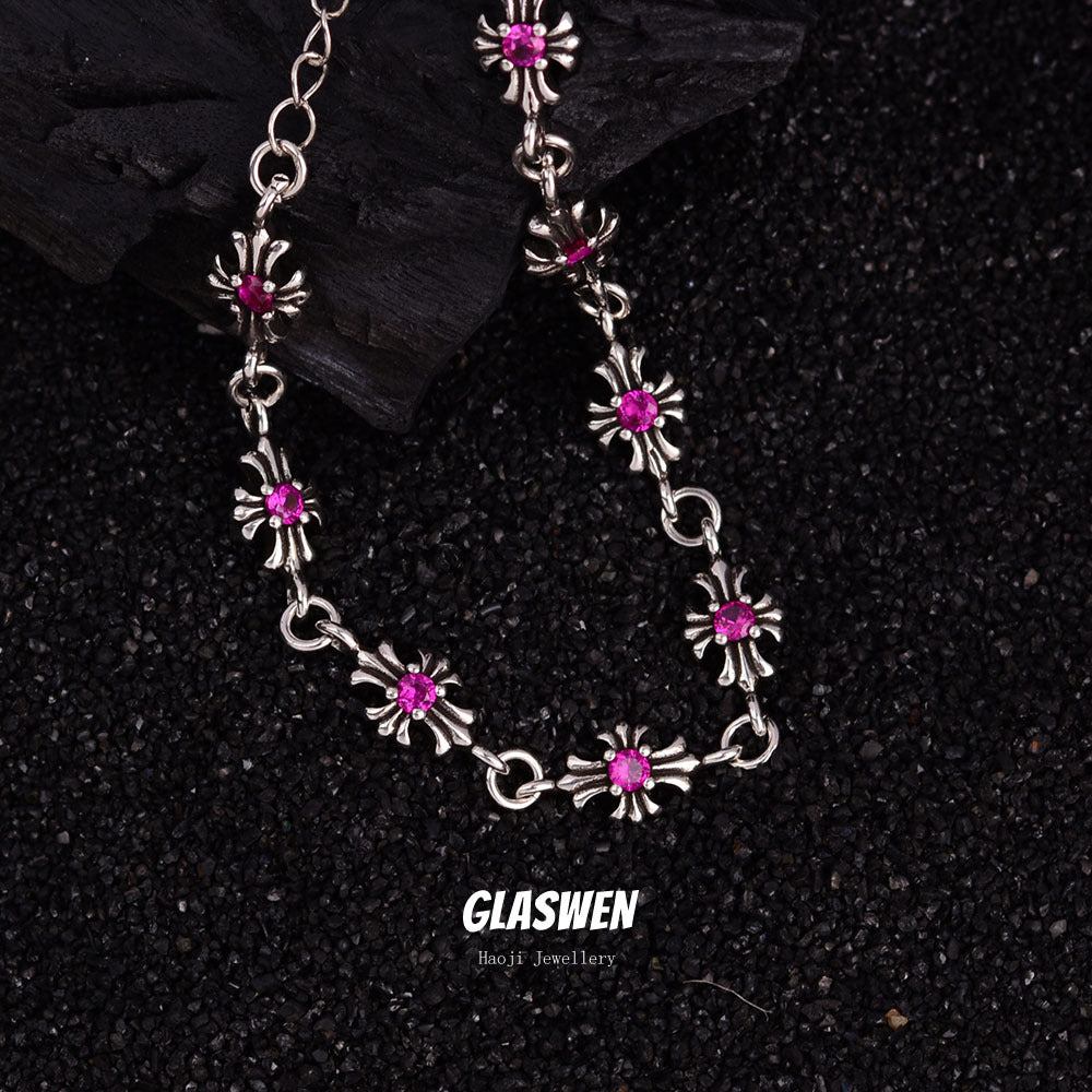 Pink Zircon Cross Vintage Female Niche Affordable Luxury Fashion Bracelets