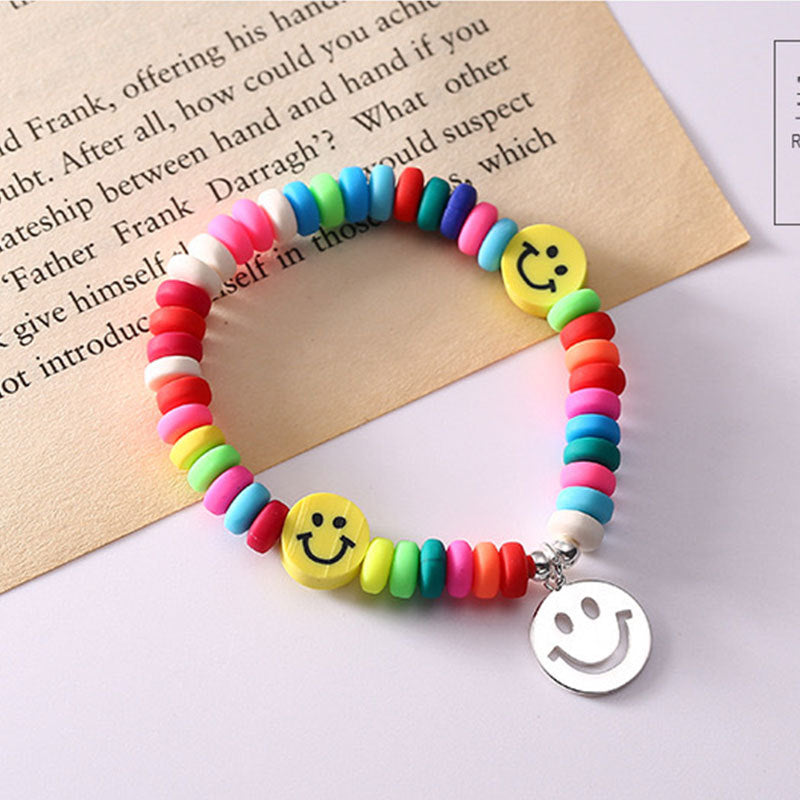 Handgefertigte elastische Armbänder im Regenbogen-Smiley-Stil