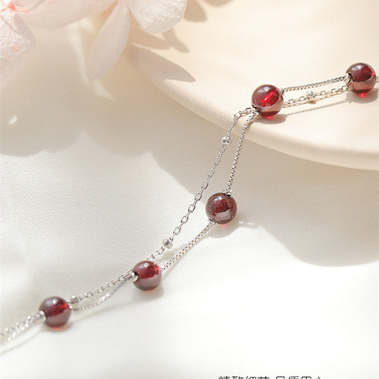 Sterling Sier Garnet Female Fresh Mori Bracelets