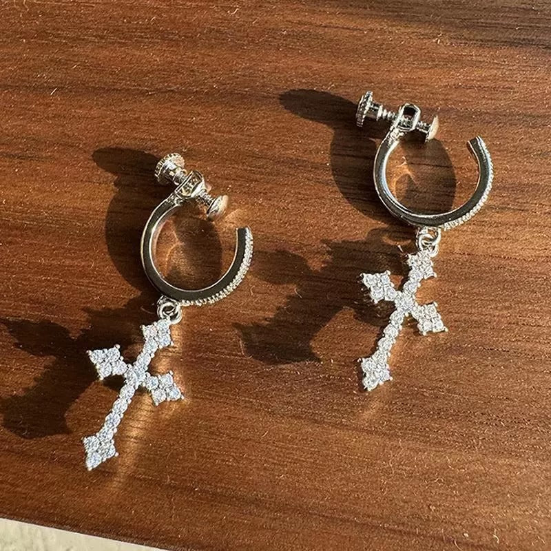 Men's Micro Inlaid Zirconium Diamond Cross For Ear Clip