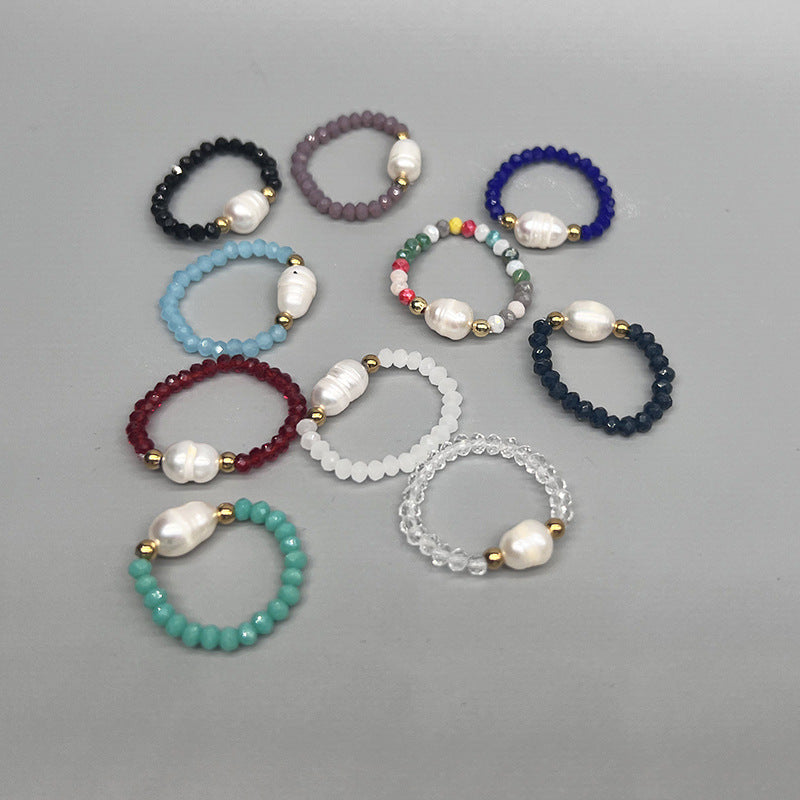 Elegant Style Freshwater Pearl Colored Glaze Beaded Rings