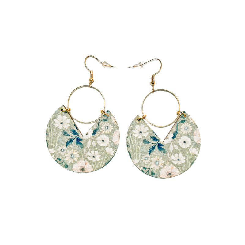 Simple Fashion Blue Dyed Printed Bohemian Geometric Stripes Stitching Earrings