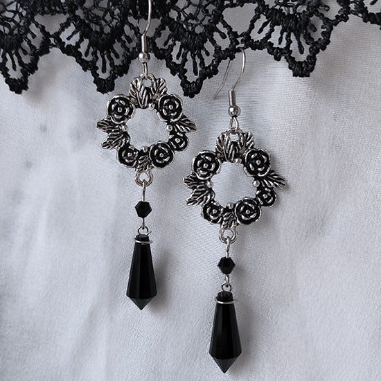 Gothic Rose Black Crystal Vintage Fashion Earrings