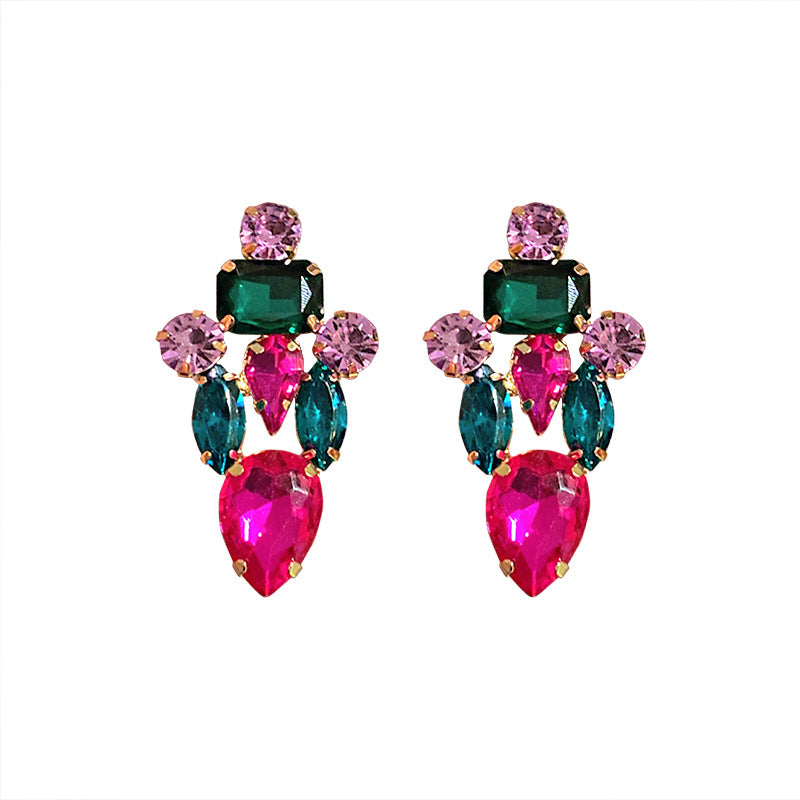 Sier Needle High Profile And Generous Rhinestone Earrings