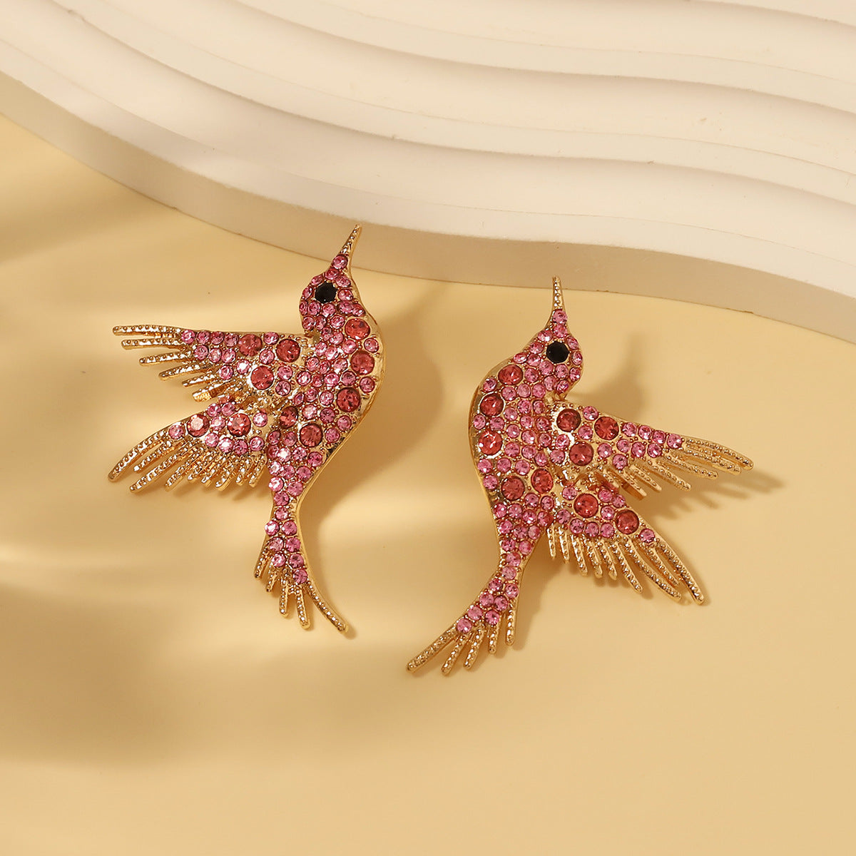 Creative Design Fashion Exaggerated Cute Bird Gold Inlaid Colorful Earrings