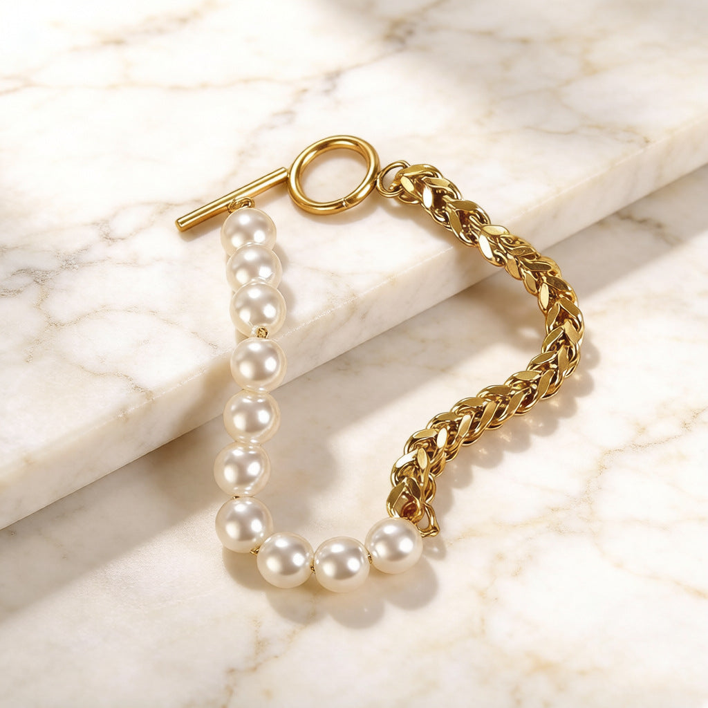 Women's High-grade Personality Stitching Chain Pearl Buckle Stainless Steel Bracelets