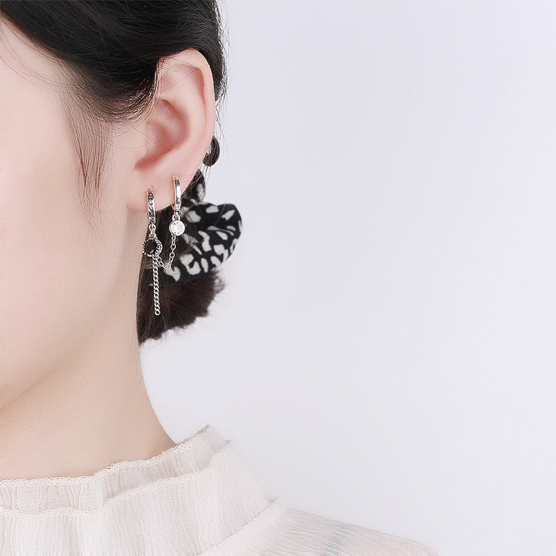 Trendy Cool Personality Binaural Buckle Black Earrings