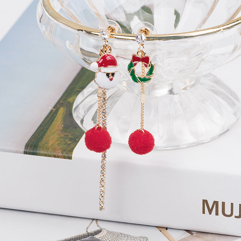 Hair Ball Chain Tassel Crutch Snowman Earrings