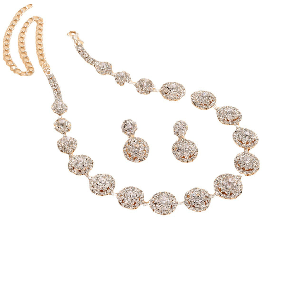 Women's Luxury Wedding Party Round Rhinestone Suit Jewelry Set