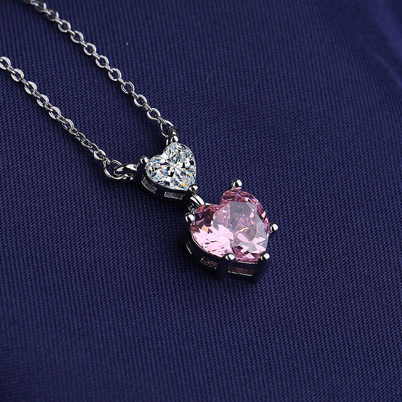 Diamond Pink Heart-shaped Simple Temperament Clavicle Necklace